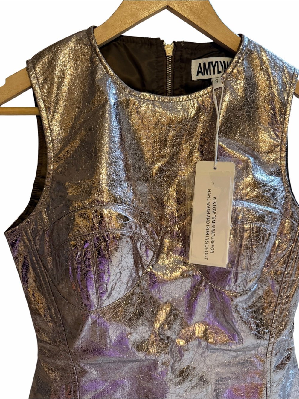 Amylynn NWT Metallic Gold Sleeveless Mini Dress - Picture 7 of 7